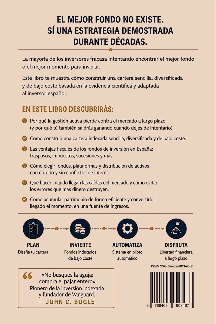 Contraportada del libro Fondos indexados con el resumen del método y las seis promesas